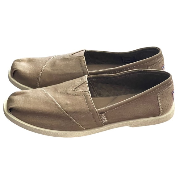 Skechers BOBS Shoes Womens 8.5 Slip On Flats Brown Tan Memory Foam Canvas - Picture 4 of 11